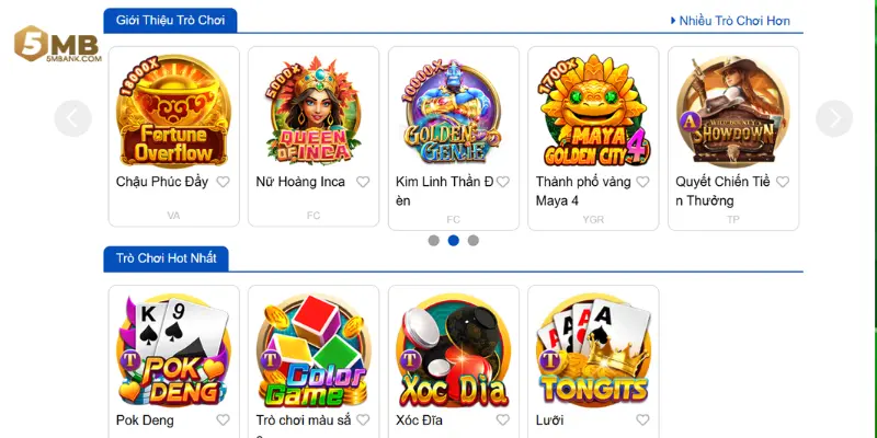 List game đánh bài không thể bỏ lỡ tại 5MB