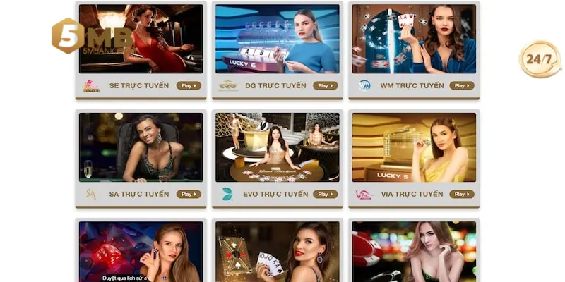 Nhiều sảnh casino chuyên nghiệp tại 5MB
